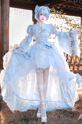 Blue Sleeveless Ruffle Hanayome Bowknot Lace Sweet Plus Size Lolita Jsk Dress 2 Versions